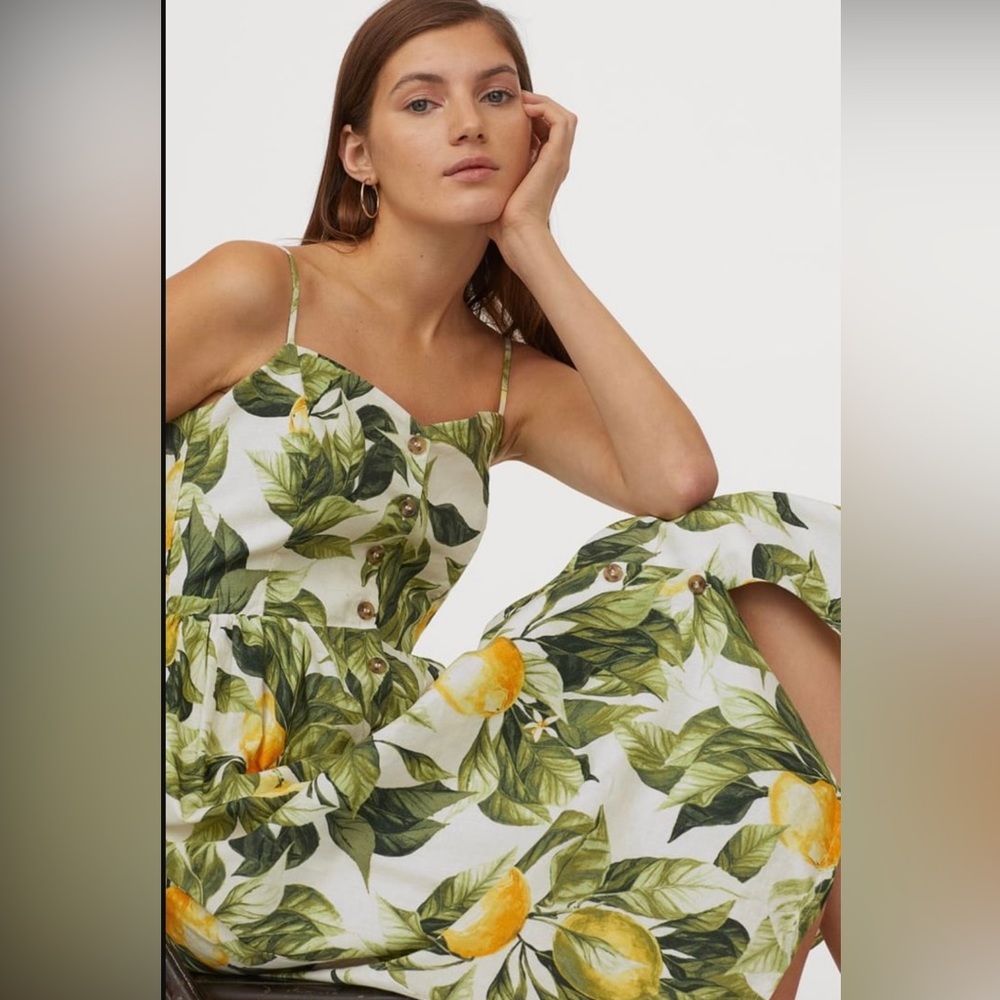 H&M Citrus Midi Dress - Green and Yellow